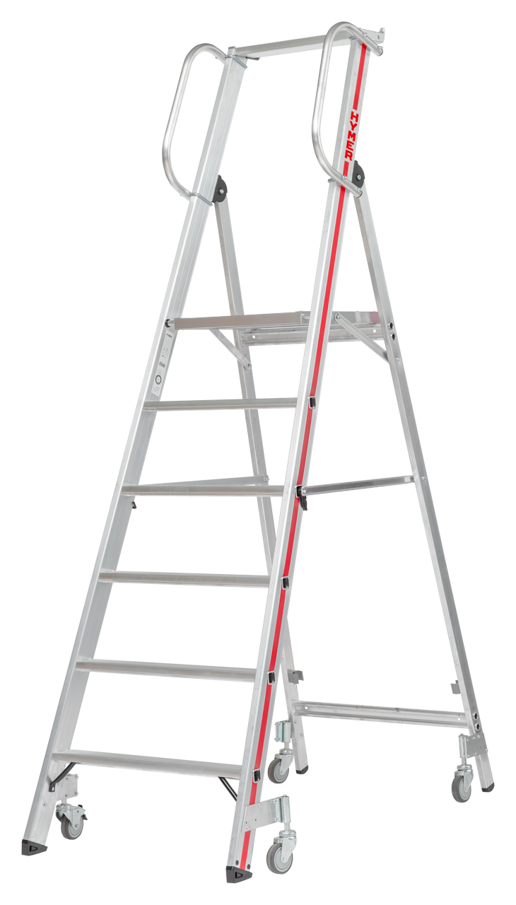Échelle à plate-forme avec main-courante et roulettes