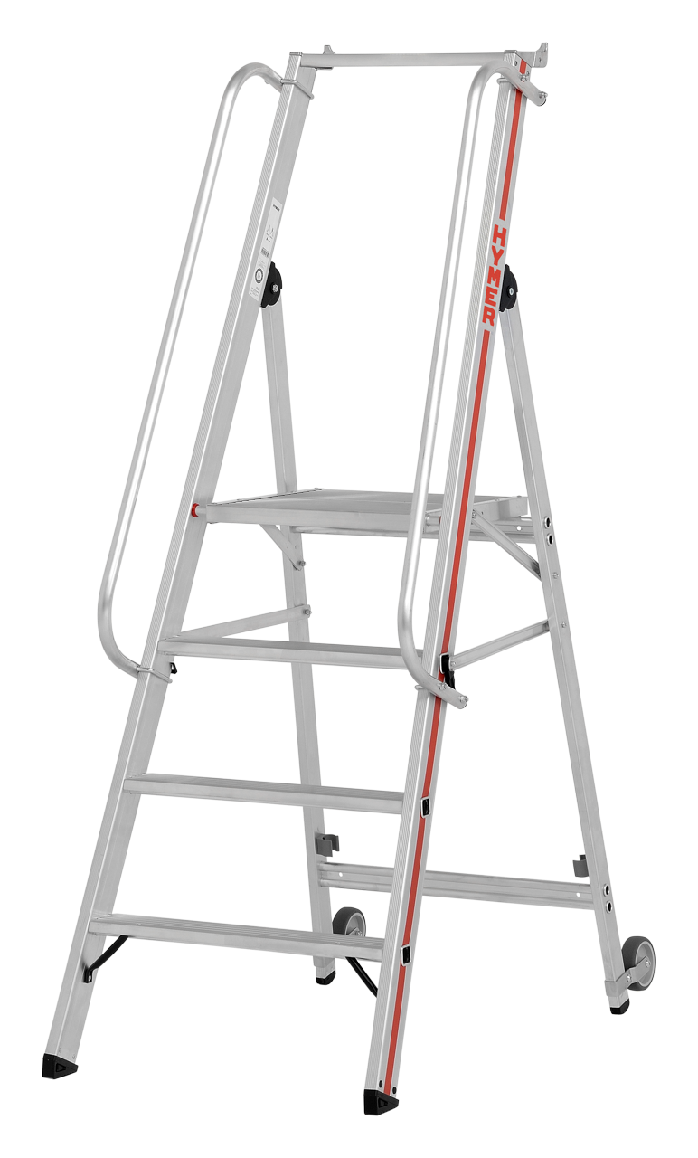 Échelle à plate-forme avec roulettes et longue main-courante